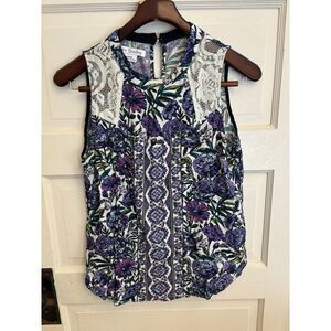 Vera Bradley Lavender Meadow Purple Rayon Sleeveless Tank Lace Floral Size Large